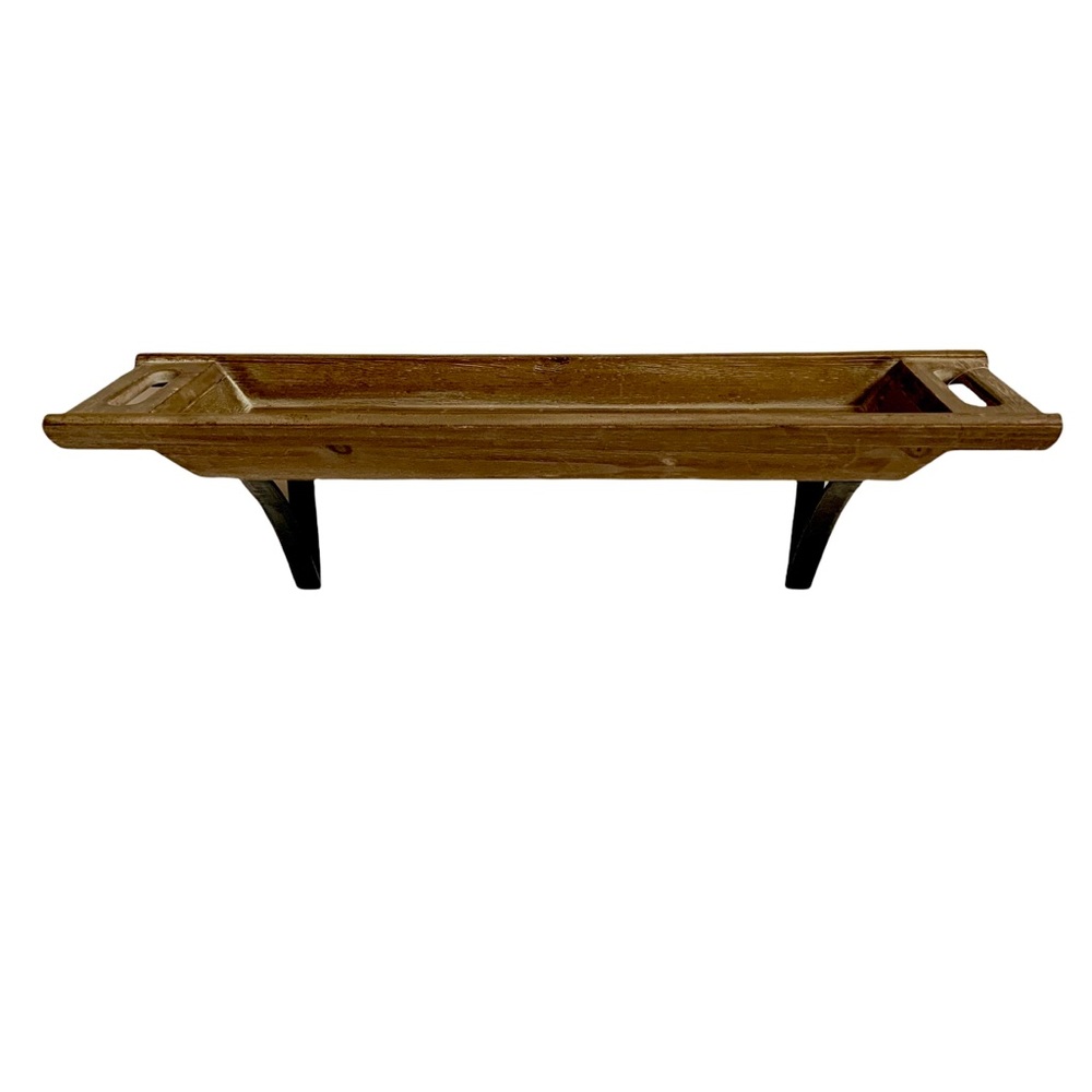 Brown Wood Wall Shelf W/Black Metal Home Decor